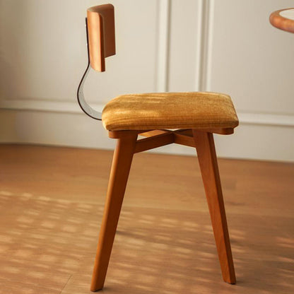 Modern Mid-Century Square Rubberwood Corduroy Backrest Dining Chair For Dining Room