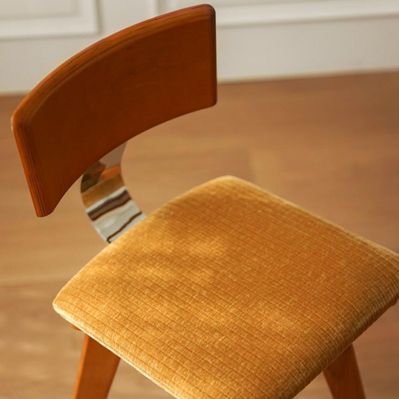 Modern Mid-Century Square Rubberwood Corduroy Backrest Dining Chair For Dining Room