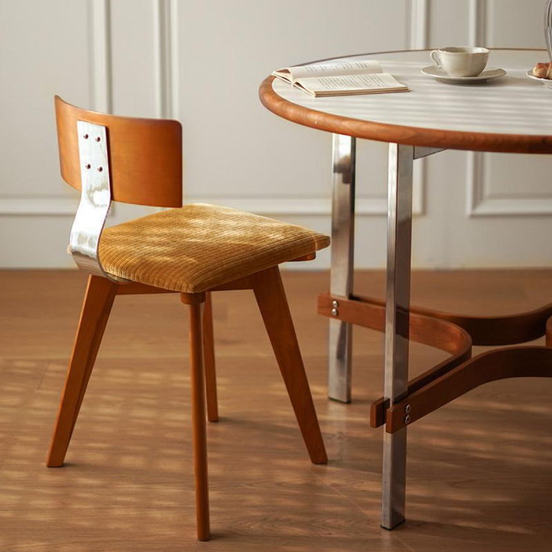 Modern Mid-Century Square Rubberwood Corduroy Backrest Dining Chair For Dining Room
