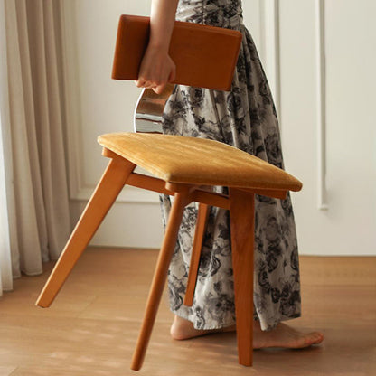 Modern Mid-Century Square Rubberwood Corduroy Backrest Dining Chair For Dining Room