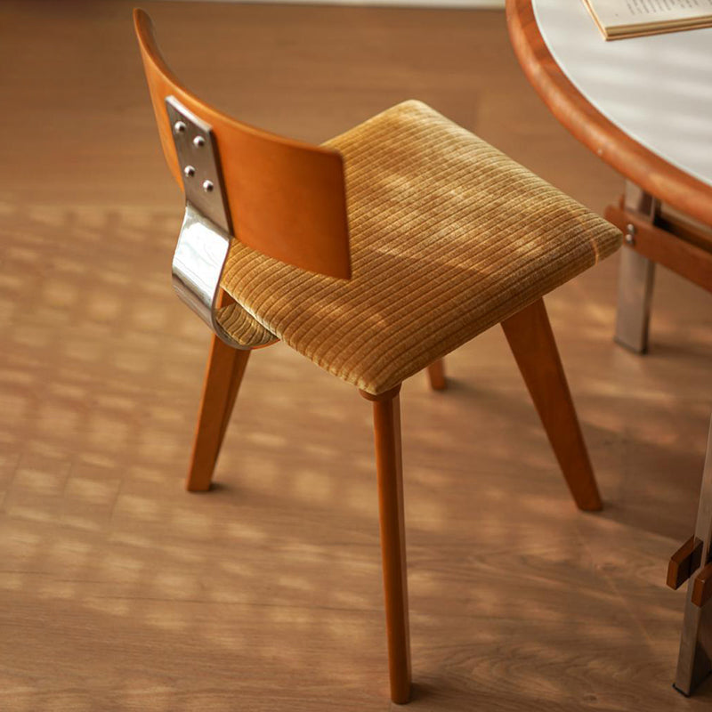 Modern Mid-Century Square Rubberwood Corduroy Backrest Dining Chair For Dining Room