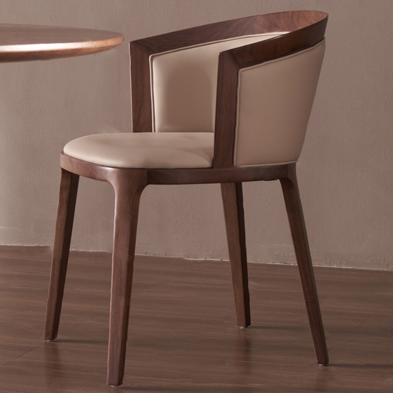 Traditional Vintage Round Oak Wood PU Leather Backrest Dining Chair For Dining Room