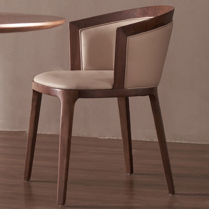 Traditional Vintage Round Oak Wood PU Leather Backrest Dining Chair For Dining Room