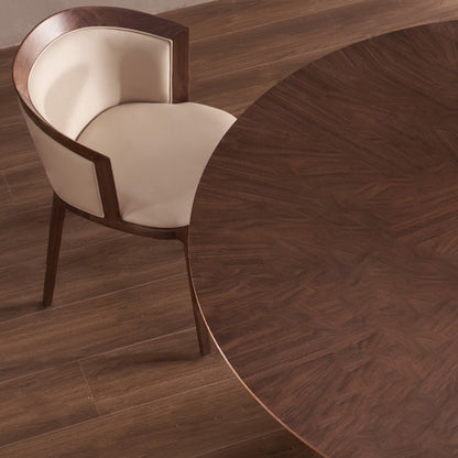 Traditional Vintage Round Oak Wood PU Leather Backrest Dining Chair For Dining Room