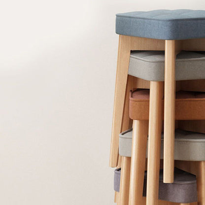 Modern Minimalist Square Beech Wood Solid Wood Synthetic Fabric Stackable Stool For Living Room