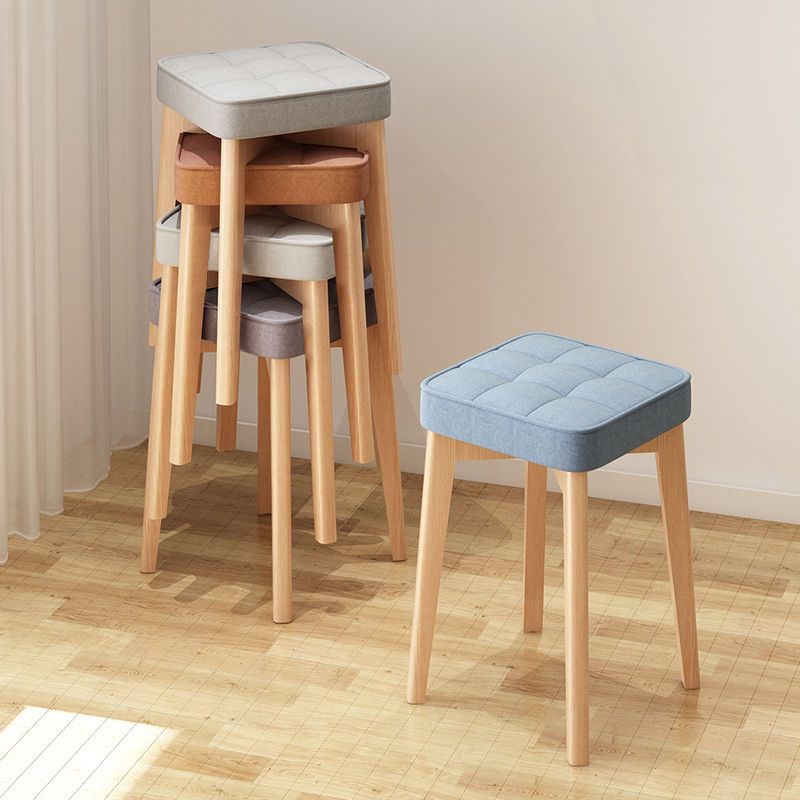 Modern Minimalist Square Beech Wood Solid Wood Synthetic Fabric Stackable Stool For Living Room