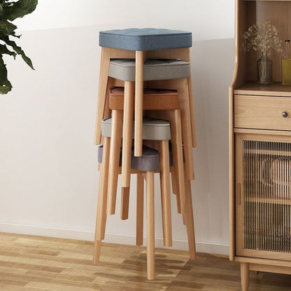 Modern Minimalist Square Beech Wood Solid Wood Synthetic Fabric Stackable Stool For Living Room
