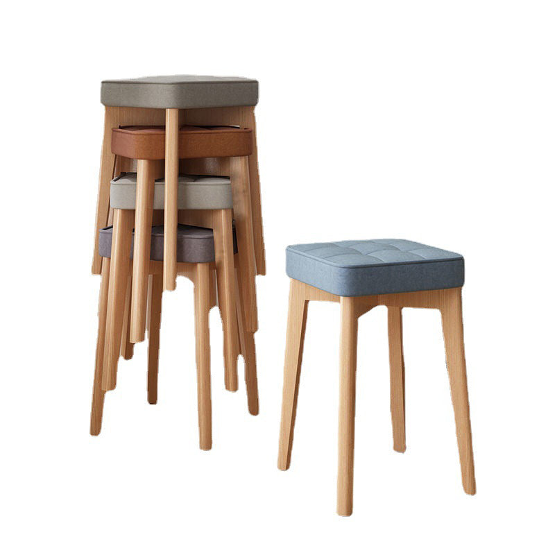 Modern Minimalist Square Beech Wood Solid Wood Synthetic Fabric Stackable Stool For Living Room