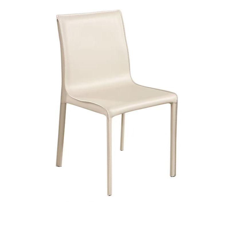 Modern Minimalist Square Saddle Leather Plywood Carbon Steel Backrest Dining Chair For Dining Room