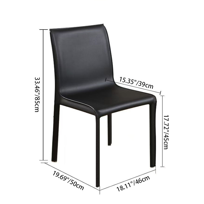 Modern Minimalist Square Saddle Leather Plywood Carbon Steel Backrest Dining Chair For Dining Room