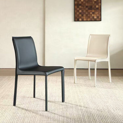 Modern Minimalist Square Saddle Leather Plywood Carbon Steel Backrest Dining Chair For Dining Room