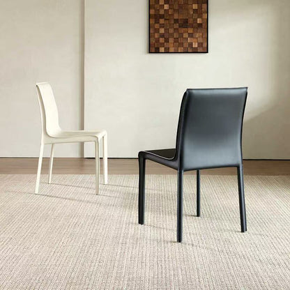 Modern Minimalist Square Saddle Leather Plywood Carbon Steel Backrest Dining Chair For Dining Room