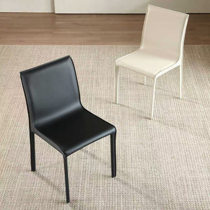 Modern Minimalist Square Saddle Leather Plywood Carbon Steel Backrest Dining Chair For Dining Room