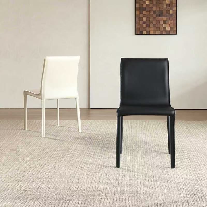 Modern Minimalist Square Saddle Leather Plywood Carbon Steel Backrest Dining Chair For Dining Room