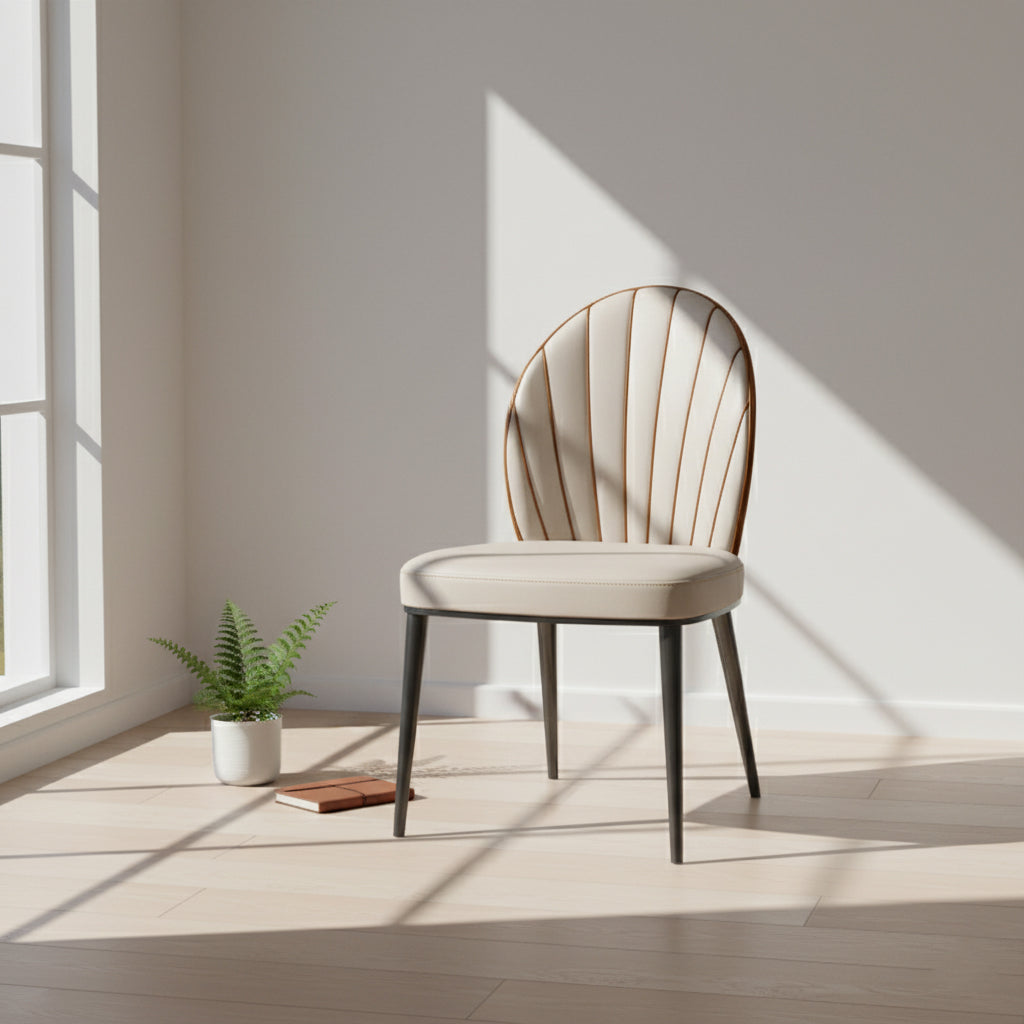 Contemporary Luxury Fan-Shaped Microfiber Leather Stainless Steel Backrest Dining Chair For Dining Room