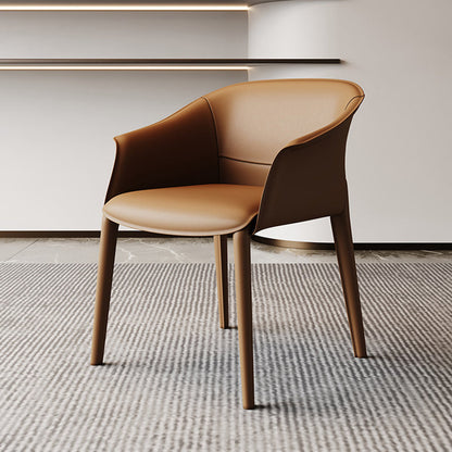 Modern Luxury Square Saddle Leather Carbon Steel Backrest Armrest Dining Chair For Dining Room