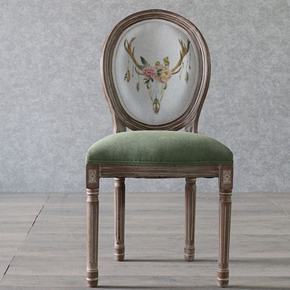 Traditional European Curved Distressed Wooden Frame Velvet Fabric Dining Chair Round Back For Dining Room