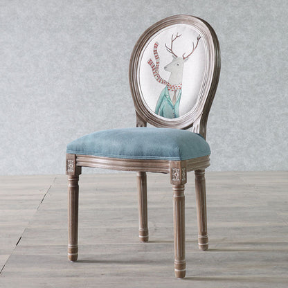 Traditional European Curved Distressed Wooden Frame Velvet Fabric Dining Chair Round Back For Dining Room