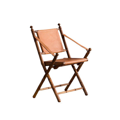 Traditional Vintage Saddle Leather Wooden Square Foldable Armchair Backrest For Living Room