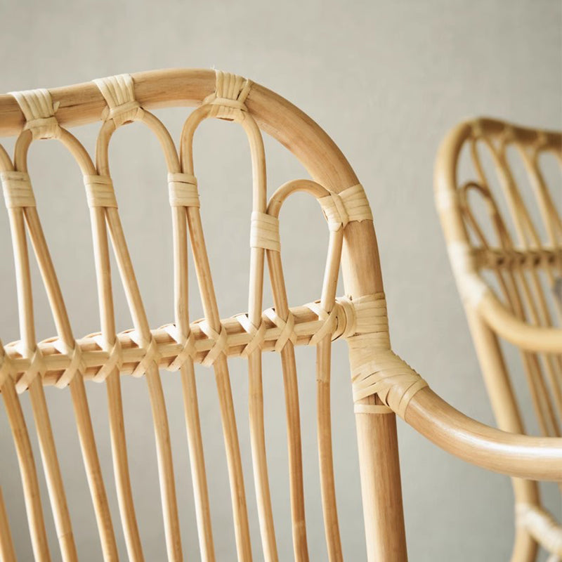 Modern Minimalist Genuine Rattan Curved Dining Chair Backrest Armrest For Living Room