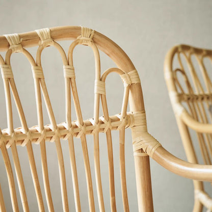 Modern Minimalist Genuine Rattan Curved Dining Chair Backrest Armrest For Living Room
