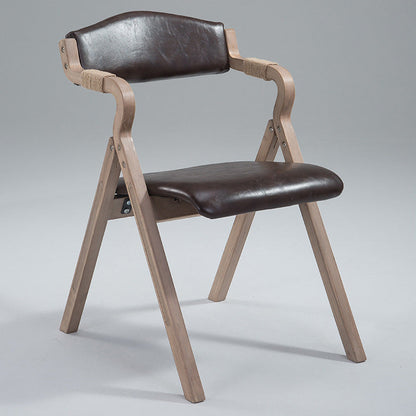 Modern Minimalist Curved Wood Fabric Upholstered PU Leather Linen Dining Chair Foldable Backrest Armrest For Living Room