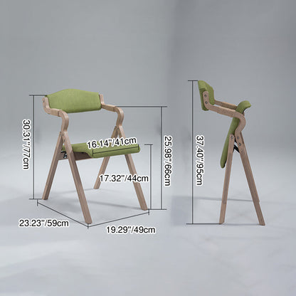 Modern Minimalist Curved Wood Fabric Upholstered PU Leather Linen Dining Chair Foldable Backrest Armrest For Living Room