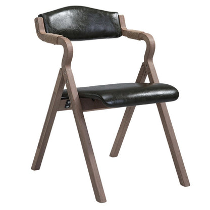 Modern Minimalist Curved Wood Fabric Upholstered PU Leather Linen Dining Chair Foldable Backrest Armrest For Living Room