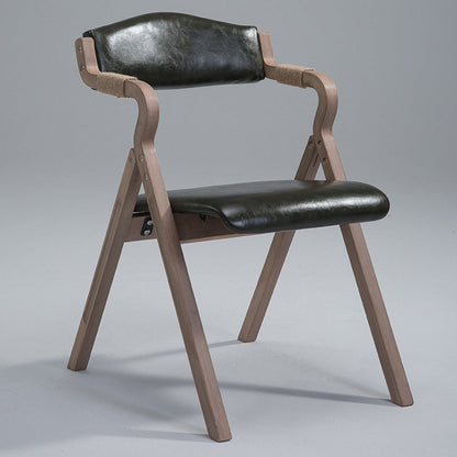 Modern Minimalist Curved Wood Fabric Upholstered PU Leather Linen Dining Chair Foldable Backrest Armrest For Living Room
