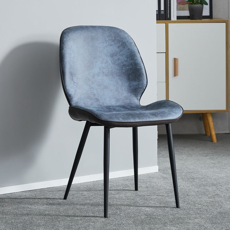 Modern Minimalist Nappa Leather Synthetic Fabric Carbon Steel Dining Chair Backrest Armless For Dining Room