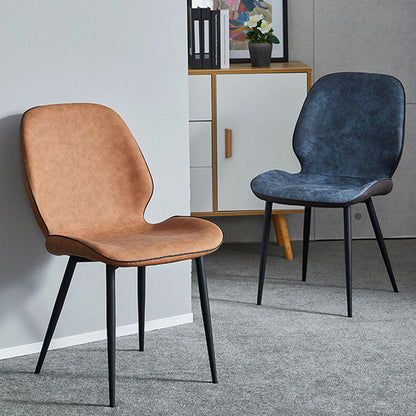 Modern Minimalist Nappa Leather Synthetic Fabric Carbon Steel Dining Chair Backrest Armless For Dining Room