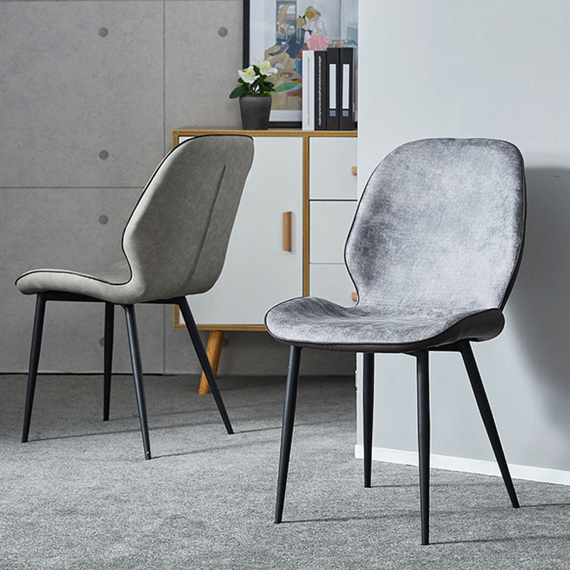 Modern Minimalist Nappa Leather Synthetic Fabric Carbon Steel Dining Chair Backrest Armless For Dining Room
