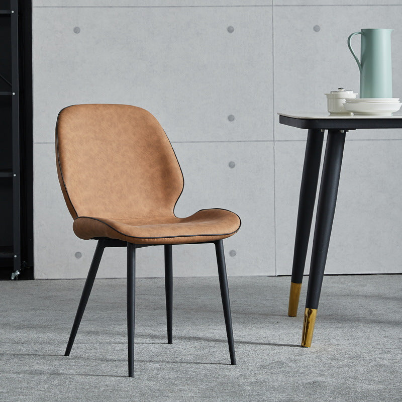 Modern Minimalist Nappa Leather Synthetic Fabric Carbon Steel Dining Chair Backrest Armless For Dining Room