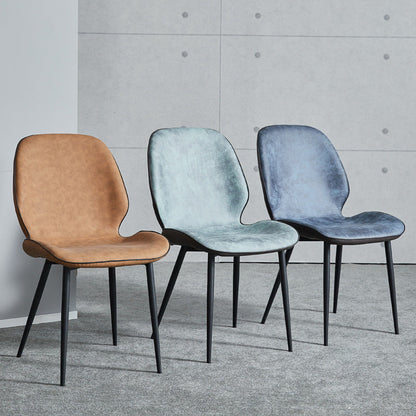 Modern Minimalist Nappa Leather Synthetic Fabric Carbon Steel Dining Chair Backrest Armless For Dining Room