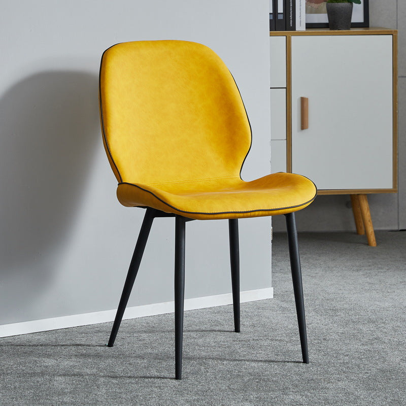 Modern Minimalist Nappa Leather Synthetic Fabric Carbon Steel Dining Chair Backrest Armless For Dining Room