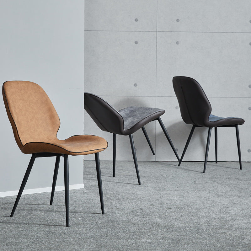 Modern Minimalist Nappa Leather Synthetic Fabric Carbon Steel Dining Chair Backrest Armless For Dining Room