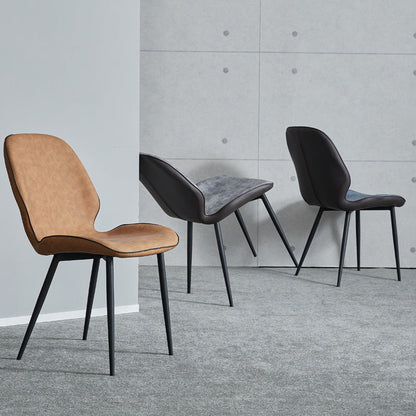 Modern Minimalist Nappa Leather Synthetic Fabric Carbon Steel Dining Chair Backrest Armless For Dining Room