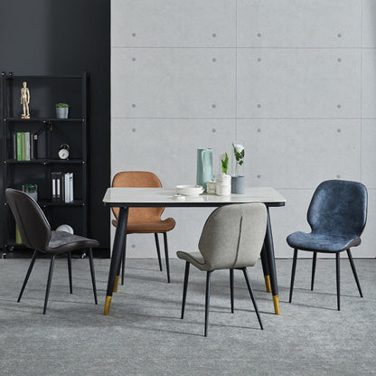 Modern Minimalist Nappa Leather Synthetic Fabric Carbon Steel Dining Chair Backrest Armless For Dining Room