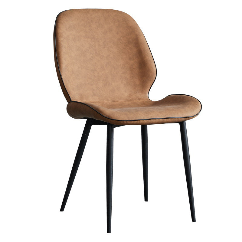 Modern Minimalist Nappa Leather Synthetic Fabric Carbon Steel Dining Chair Backrest Armless For Dining Room