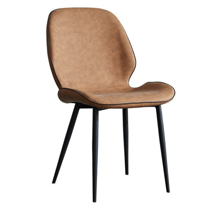 Modern Minimalist Nappa Leather Synthetic Fabric Carbon Steel Dining Chair Backrest Armless For Dining Room