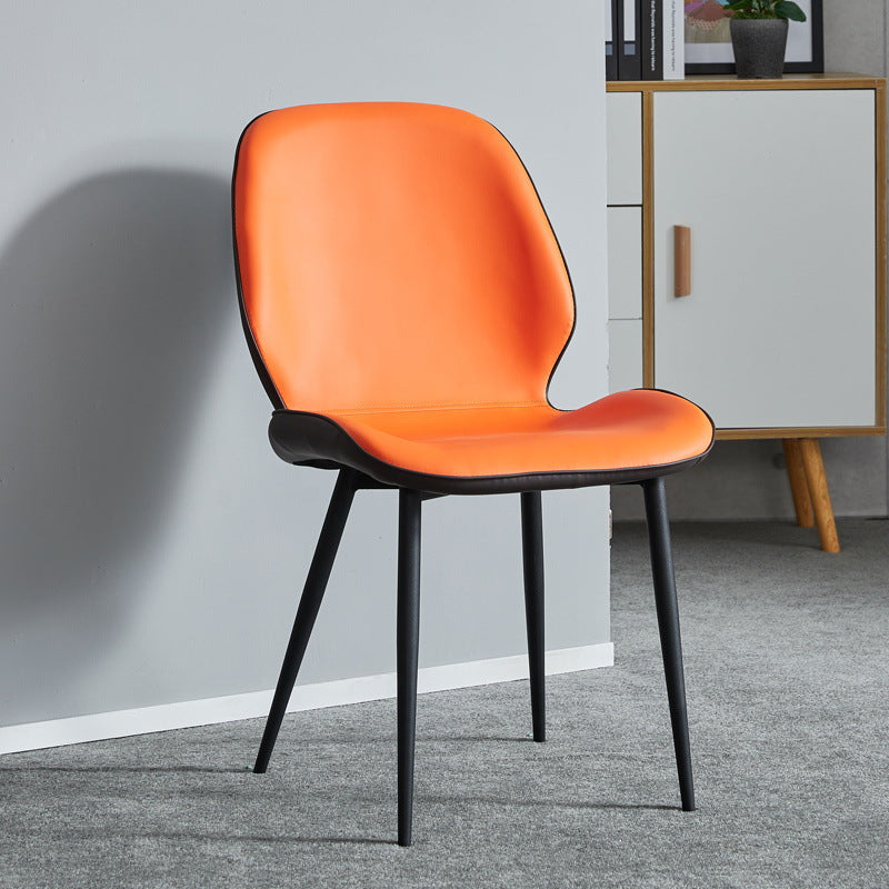 Modern Minimalist Nappa Leather Synthetic Fabric Carbon Steel Dining Chair Backrest Armless For Dining Room