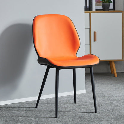 Modern Minimalist Nappa Leather Synthetic Fabric Carbon Steel Dining Chair Backrest Armless For Dining Room