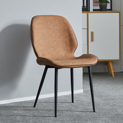 Modern Minimalist Nappa Leather Synthetic Fabric Carbon Steel Dining Chair Backrest Armless For Dining Room