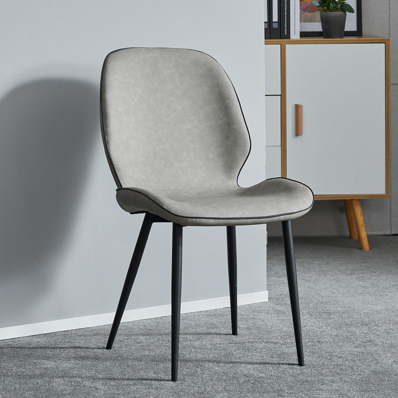 Modern Minimalist Nappa Leather Synthetic Fabric Carbon Steel Dining Chair Backrest Armless For Dining Room