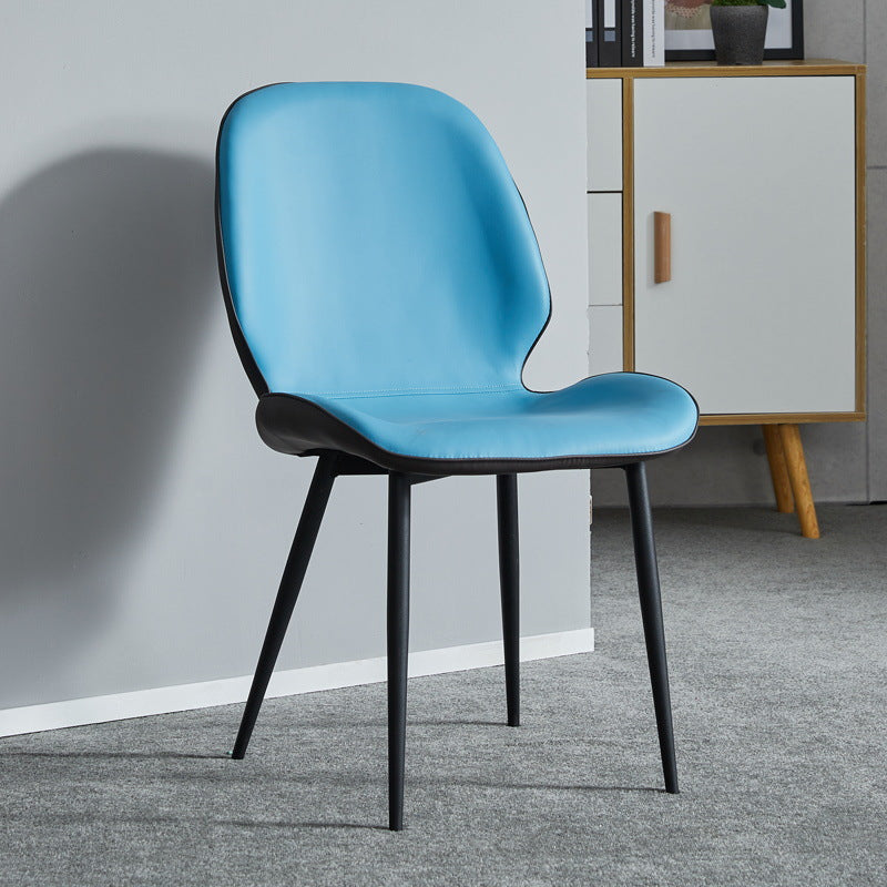 Modern Minimalist Nappa Leather Synthetic Fabric Carbon Steel Dining Chair Backrest Armless For Dining Room