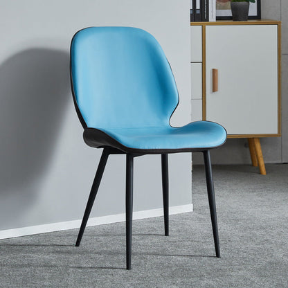 Modern Minimalist Nappa Leather Synthetic Fabric Carbon Steel Dining Chair Backrest Armless For Dining Room