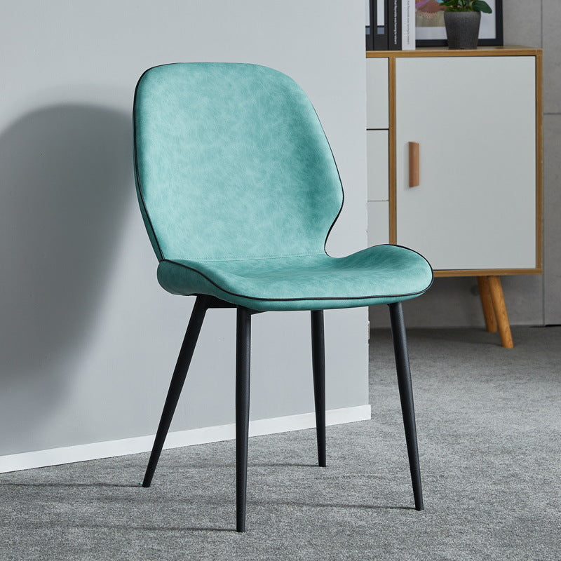 Modern Minimalist Nappa Leather Synthetic Fabric Carbon Steel Dining Chair Backrest Armless For Dining Room