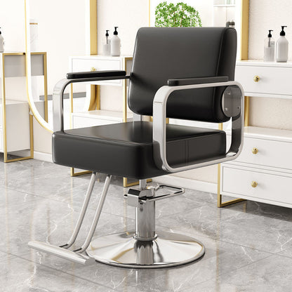 Modern Minimalist Stainless Steel Electroplated Silver Nappa Leather Sponge Chair Backrest Armrest Swivel For Living Room