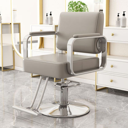 Modern Minimalist Stainless Steel Electroplated Silver Nappa Leather Sponge Chair Backrest Armrest Swivel For Living Room