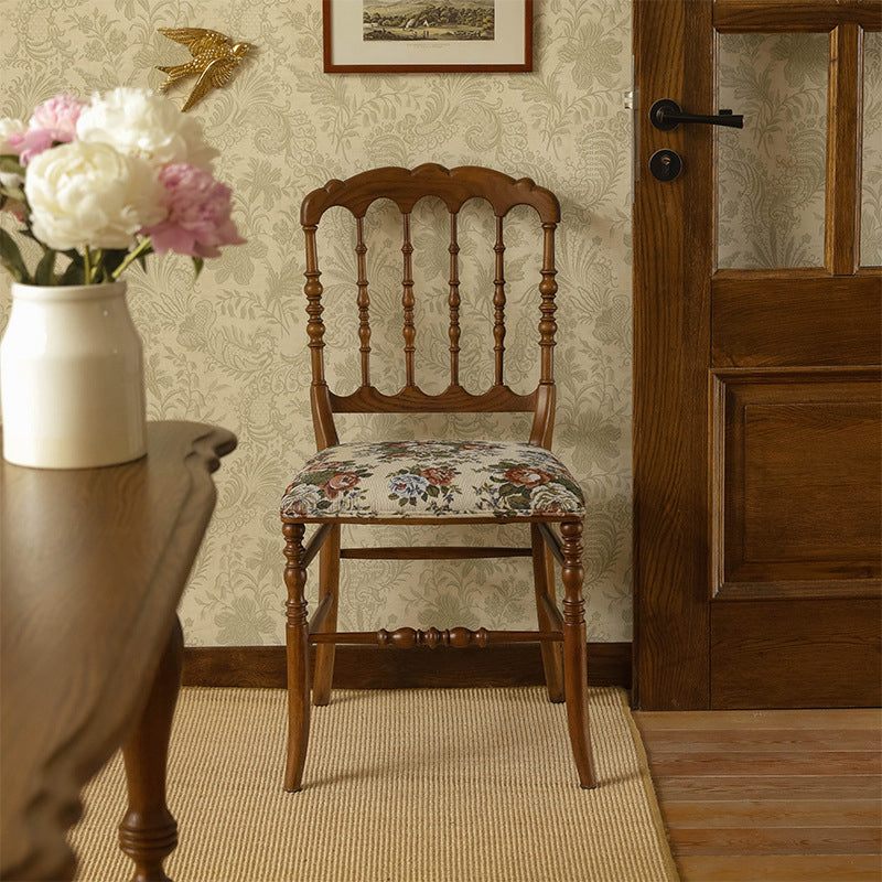 Traditional Vintage Solid Wood Cotton-Linen Sponge Cushion Dining Chair Backrest For Dining Room